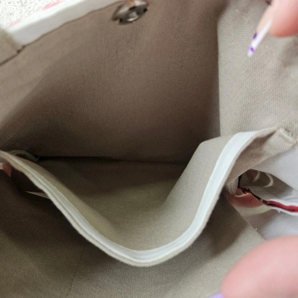 OOAK Handmade Striped Tote Bag Red‎ White Brown Gold Trim Snap Closure Purse